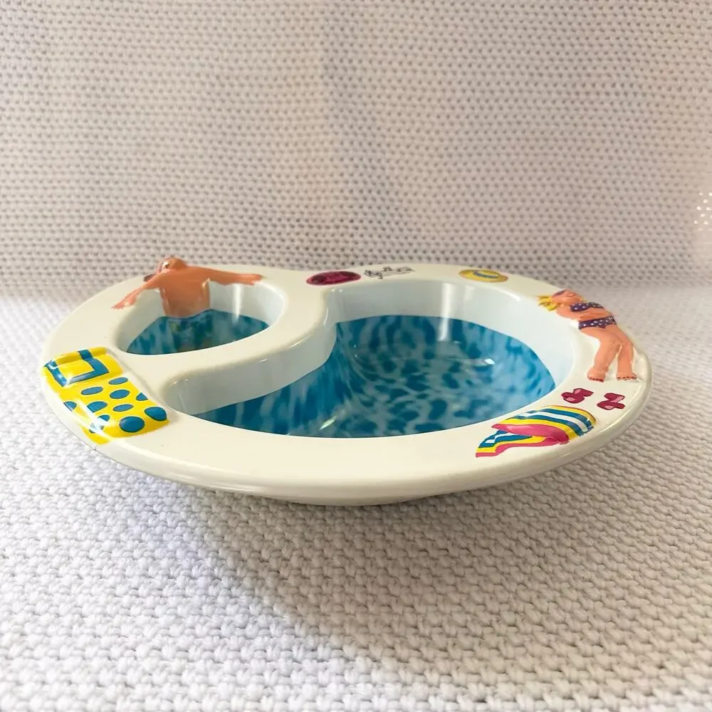 Vintage Swimming Pool Bikini Chip Dip Serving Bowl Alice Marcel Plastic 1990s